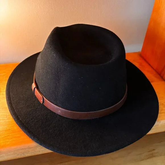 BRIXTON Messer Black 100% Wool Felt Fedora Unisex XL 7 3/4 Hat Size 62 CM NWOT